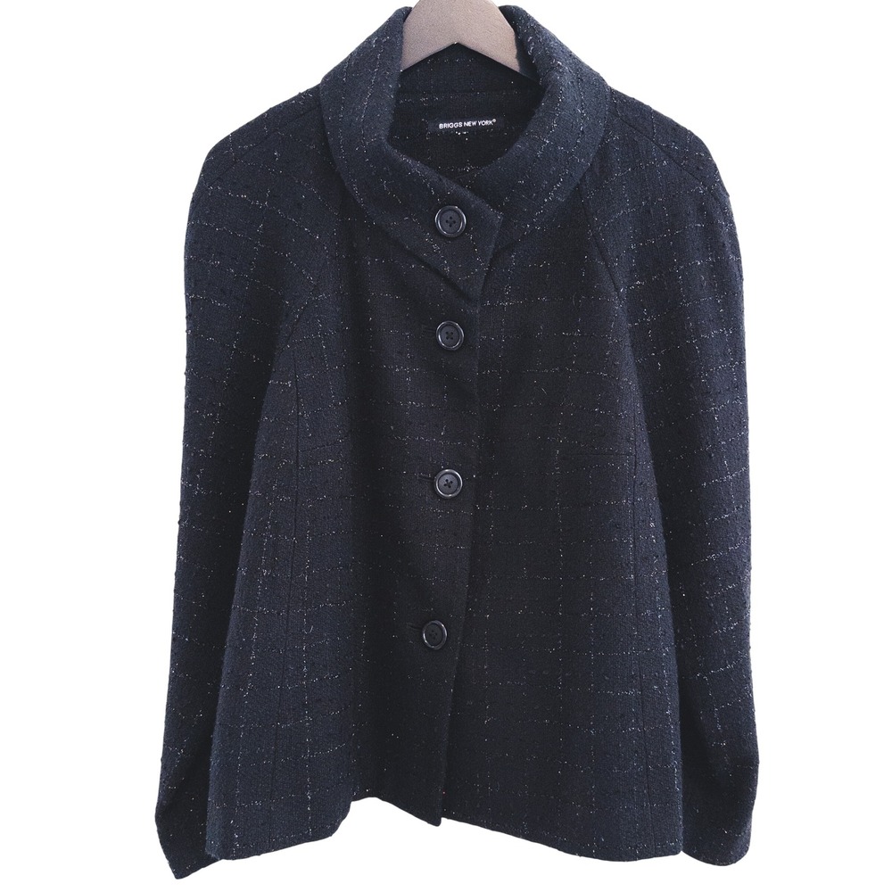 Briggs New York Swing Coat Womens XL Black Metallic Boucle‎ Button Up Jacket